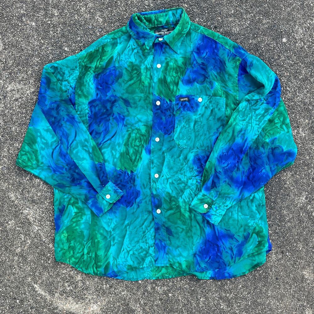 Vintage Green and Blue Women’s Guess Blouse Size 2